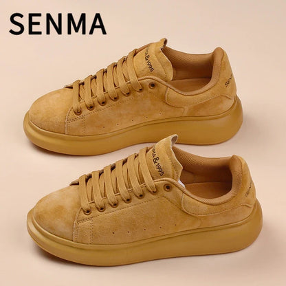 SENMA Genuine Leather Couple Skateboarding Shoes Men's and Women's Versatile Casual Shoes Thick Bottom Sports Shoes Men Sneakers