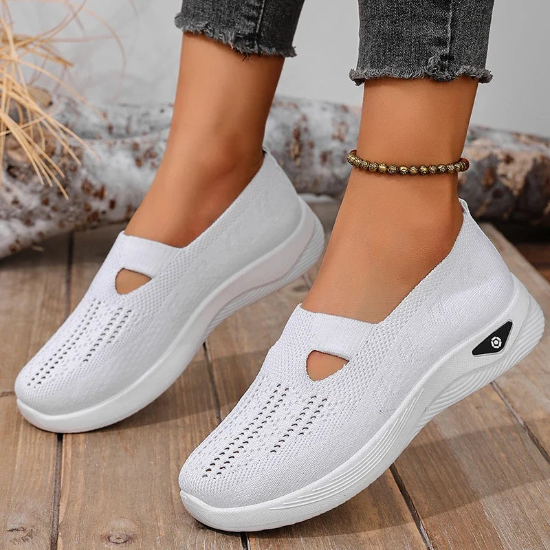 Womens Spring Summer Knit Slip On Sneakers Breathable Mesh Casual Shoes with Arch Support Machine Washable Multi Colors