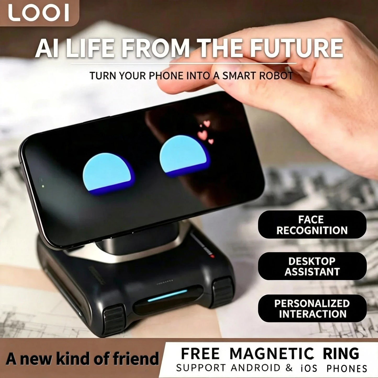 Looi Robot Smartphone Looi Robot ChatGPT Large Model English Voice Dialogue Visual Recognition Interactive Smart Toy Gift