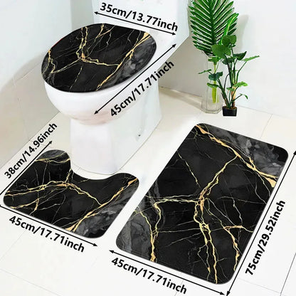 VIKAMA Gold Thread Marble Bathroom Rug Set 3PCS Non-Slip Absorbent Floor Mat Luxury Bath Carpet Single Or Full Set Sale