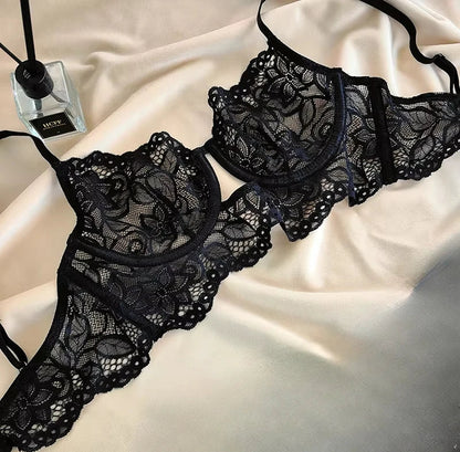 MOYISU White See-through Lace Big Breasts Small Bra Underwear Ultra Thin Set Sexy Pure Desire Underwear Underwear Underwear Set