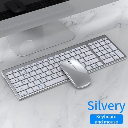 2.4G Wireless & Bluetooth Rechargeable Ultra-Thin Keyboard Mouse Set for Computer, Office, Gaming, iPad - Silent Slim Design