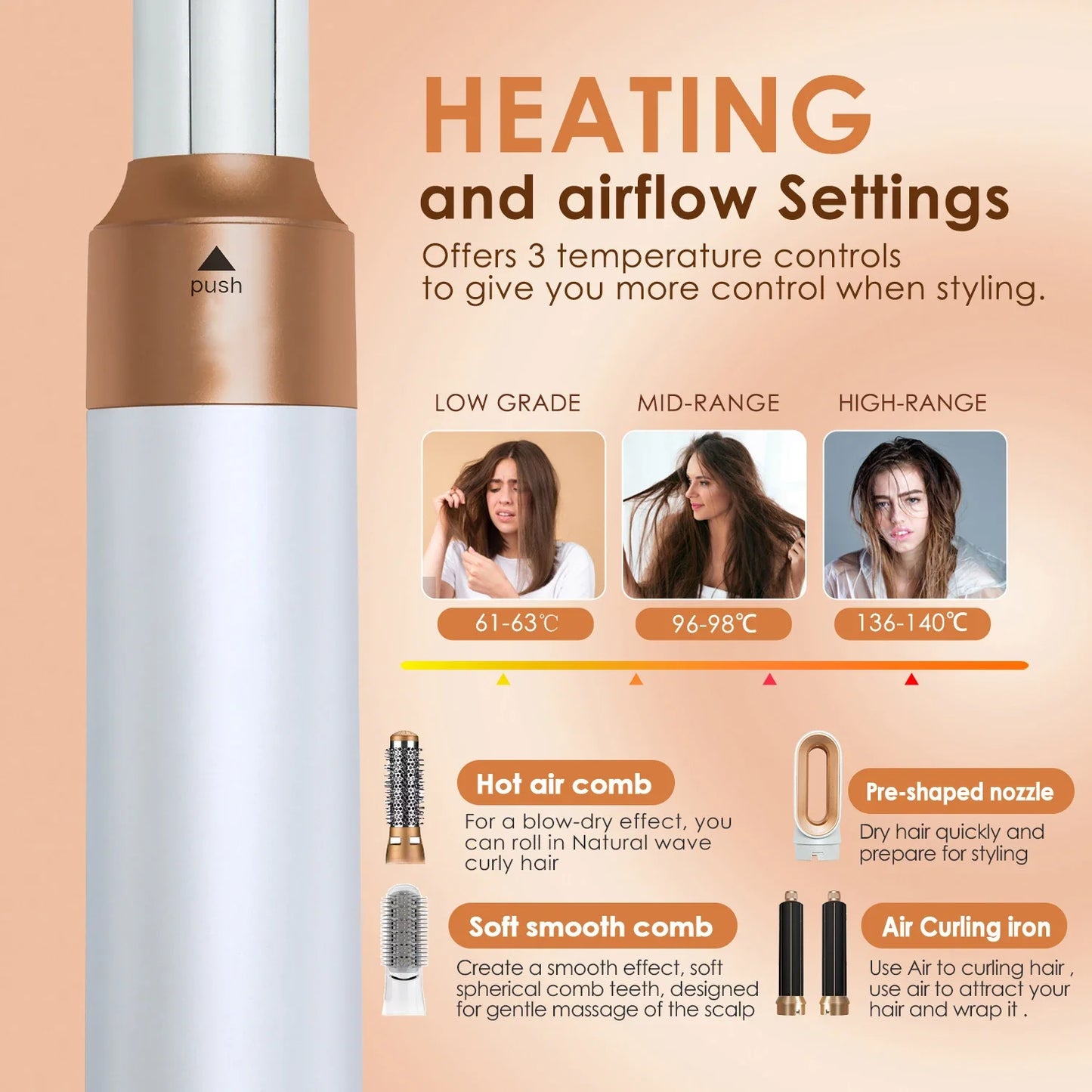 Hairdresser 5-in-1 Hair Clip Curler Hot Air Comb Automatic Curling Comb Straight Comb, Hair Dryer Holiday Gift