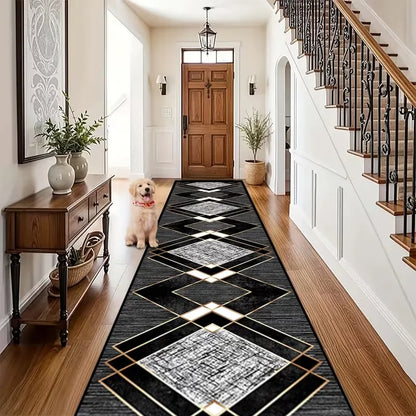 VIKAMA Black Gold Marble Vein Runner Rug Non Slip Washable Long Floor Mat for Hallway Entryway Modern Luxury Home Decor