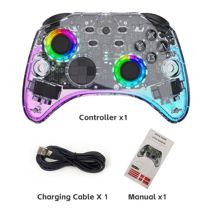 DATA FROG Transparent Wireless Game Controller RGB LED Gamepad With Audio Jack For Switch OLED PC Steam Deck Android Phone