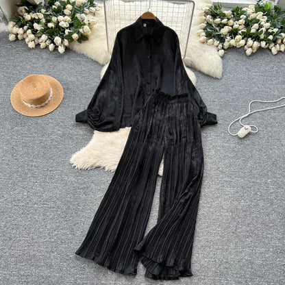 Elegant For Women's Fashion Sets Casual Long Sleeve Shirt Straight Pants Suit Female 2024 Loose Print Tops Two Pieces Outfits