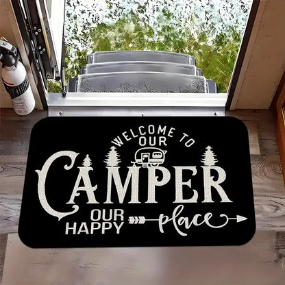 Outdoor Camping Van Welcome Mat With Cheerful Camping Van Non-slip Kitchen Bathroom Entracne Rugs Living Room Washable Carpet