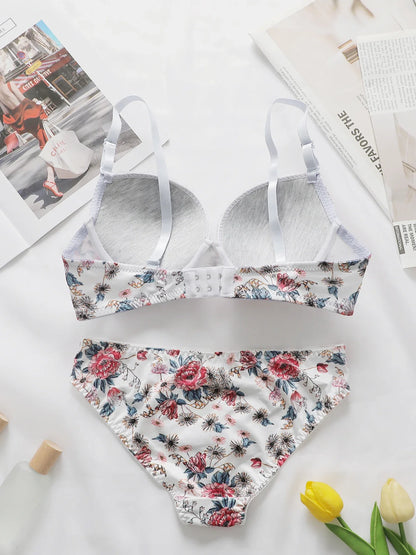 2-Pieces High quality Women's Flower Printed Bra Underwear Set Women's Autumn/Winter New Underwear Underwear Underwear A2173