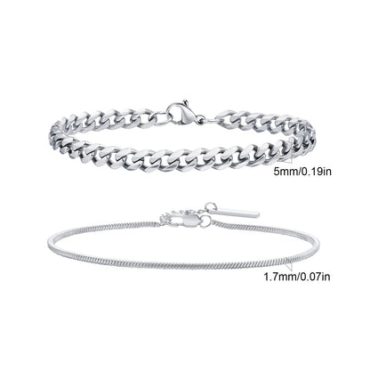 2pcs Men's Chain Bracelets,Stainless Steel Silver Gold Black Color Twist Rope Chain Wristband,Trendy Cuban Link Chains Gift