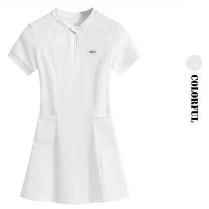 DRUR Elegant Tennis Dress Women Summer Lightweight Quick Dry Sports Dress Back Hollow Out Golf Wear Yoga Clothing Sportswear New