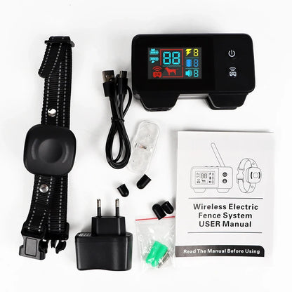 New480M Dog Wireless Electric Fence Electric Shock Vibration Sound 3 Modes Color Screen Display Dog Training Collar Pet Supplies