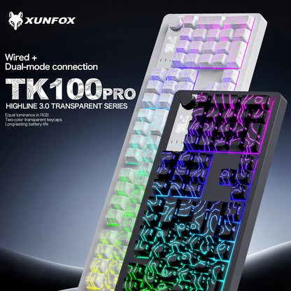 TK100 Wireless Bluetooth Wired Triple-Mode Mechanical Feel Keyboard with High-Definition Display, Rotary Knob and RGB Lighting