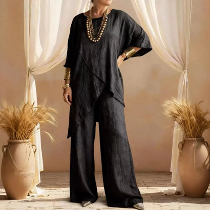 2026 Fashion Loose Women's Matching Sets Casual Half Sleeve Loose Tops And Wide Leg Pants 2 Piece Outfits Woman