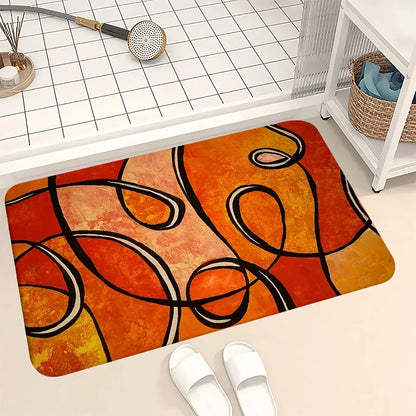 Abstract Orange Geometric Bath Mat, Black Line Print Non-Slip Rug, Soft  Carpet for Bathroom, Living Room, Kitchen, Modern Decor