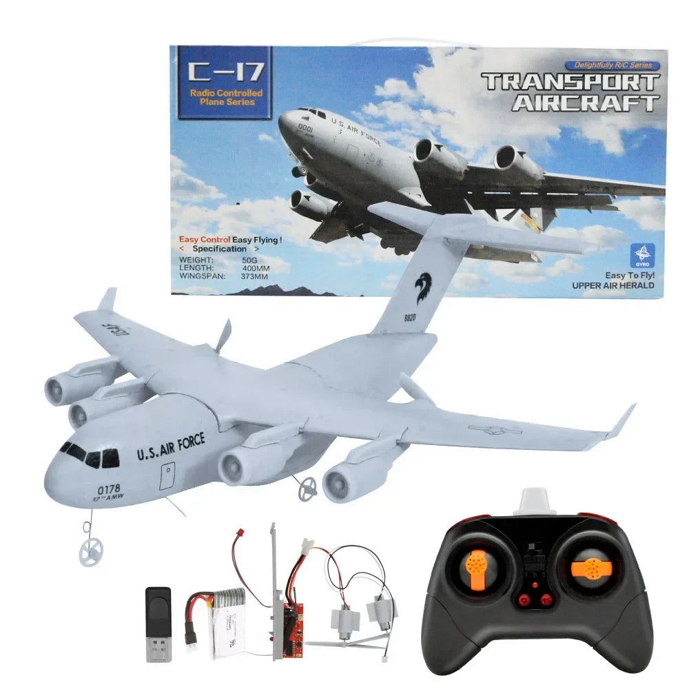C-17 RC Drone DIY Aircraft Transport Aircraft 373mm Wingspan EPP RC Drone Airplane 2.4GHz 2CH 3-Axis Aircraft Toy for Adults