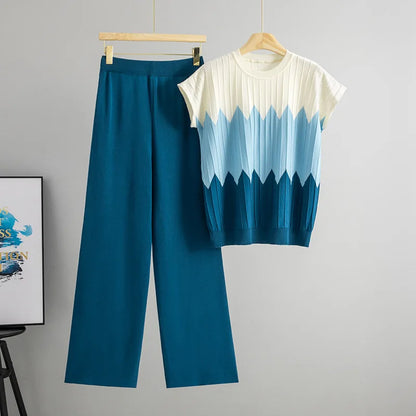 Casual Gradient Summer Knit Pants Sets Women Loungewear 2 Piece Women Set Knitted Tank Top Two Piece Set For Women