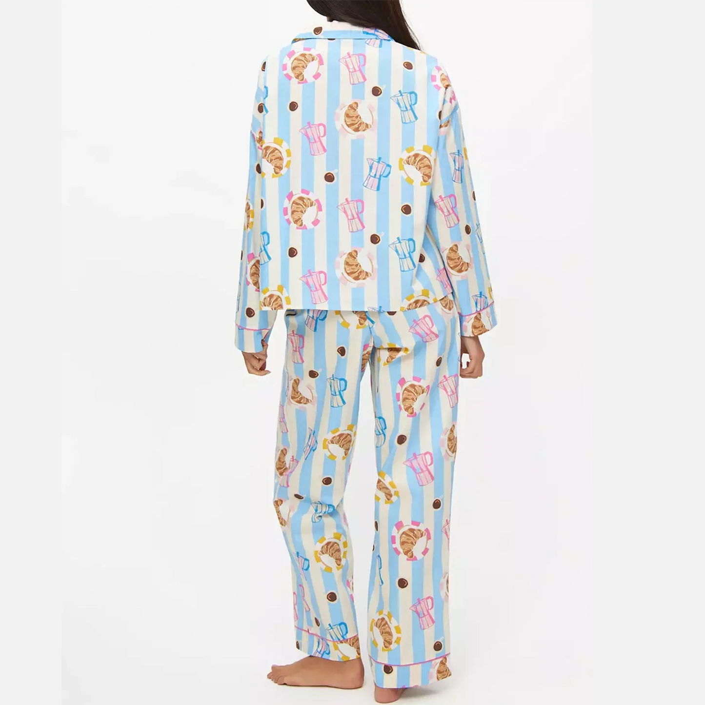 Hirigin Women's 2 Piece Lounge Set Fashion Long Sleeve Pattern Print Shirt Wide Leg Pants Sleepwear Sets for Winter Fall
