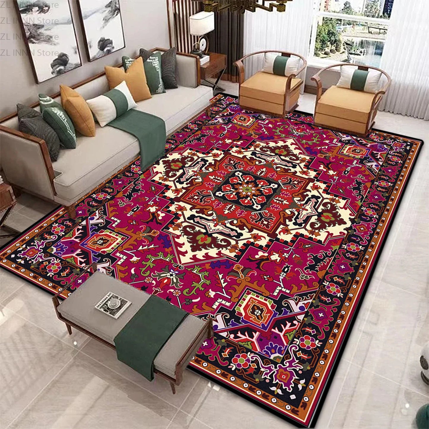 Persian Ethnic Carpet for Living Room Luxury Decoration Home Large Area Non-slip Rug 200x300 Non-slip Washable Bedroom Mat Soft