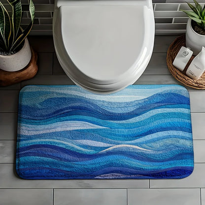Rich Blue Wavy Pattern Bath Mat, Machine Washable Non-Slip Rug, Ideal for Bathroom Kitchen Entryway, Perfect Housewarming Gift