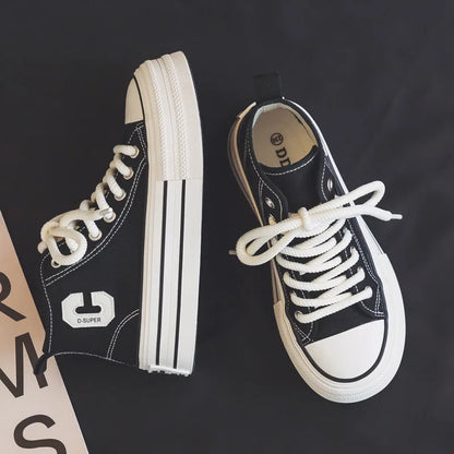 2026 Summer Women's Sneakers New Canvas Lace-Up Women's Sports Shoes Breathable Platform Sneakers Shoes White Casual Women Shoes