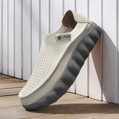 Fashion Men's Casual Shoes Outdoor Non-slip Walking Footwear Comfortable Loafers Thick-soled Leather Platform Driving Shoes