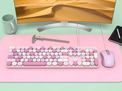 Wireless Keyboard Mouse Set High-Looking Girl Silent Office retro Cute Pink