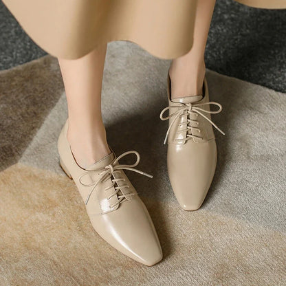 NEW Spring/Autumn Women Pumps Square Toe Chunky Heel Shoes Concise Split Leather Shoes for Women Lace-up Handmade Women Shoes