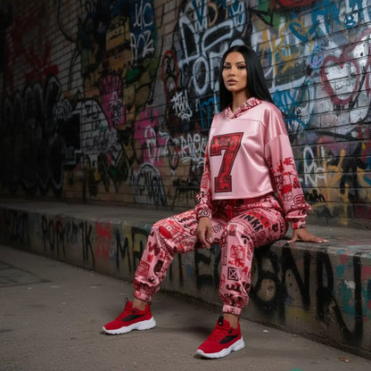 Pink Graffiti scribbles Women's Quick Dry Sweatpants(L65) CREATED BY DESIGNS BY KIEKIE