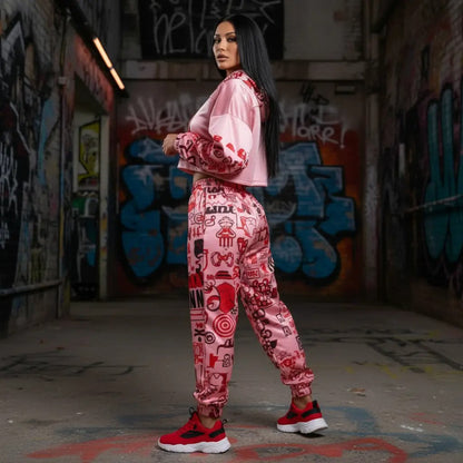 Pink graffiti scribbles on Women's Long Sleeve Fleece Hoodie JACKET ONLY new create by Designs By Kiekie