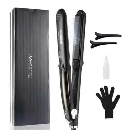 RUCHA Infrared Steam Hair Straightener 2 Inches Wide Plate Hair Salon Steampod Ironing Styler Ceramic Tourmaline Flat Iron