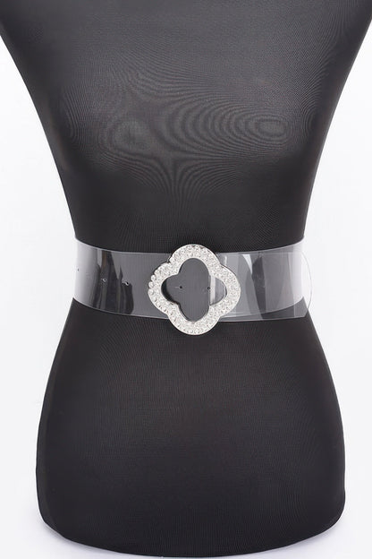 Rhinestone Metal Buckle Clear Belt