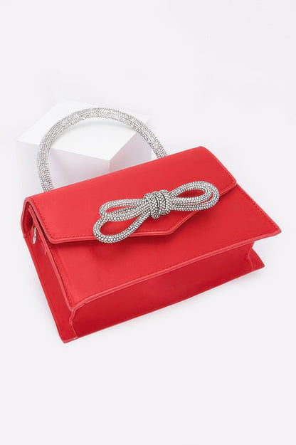 Rhinestone Ribbon Handle Flap Bag
