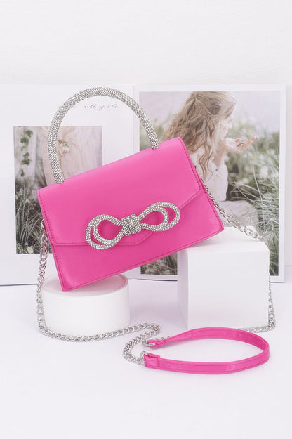 Rhinestone Ribbon Handle Flap Bag
