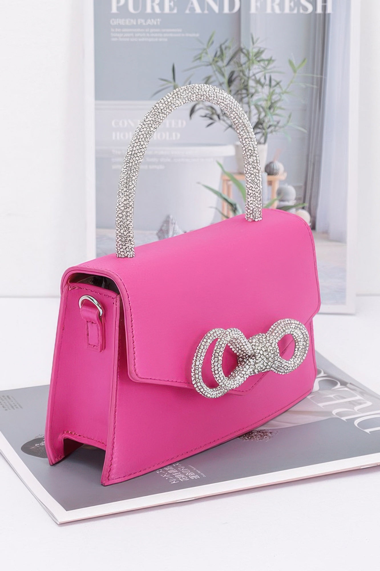 Rhinestone Ribbon Handle Flap Bag