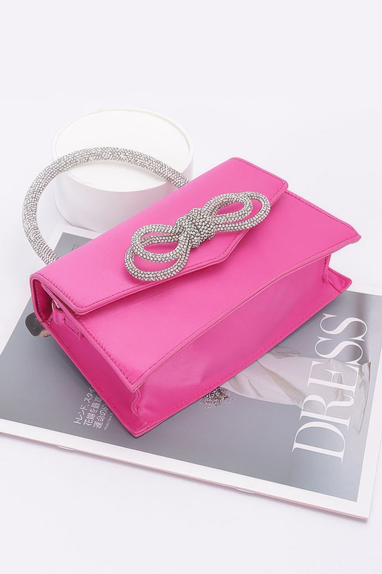 Rhinestone Ribbon Handle Flap Bag