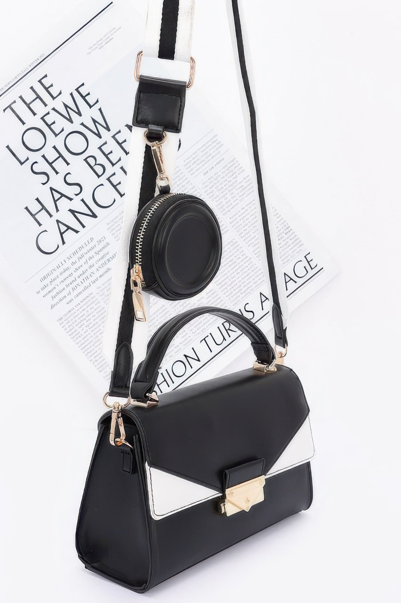 Faux Leather Two Tone Flap Bag