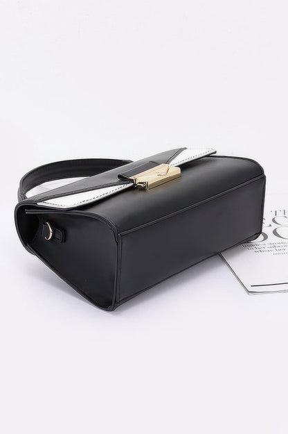 Faux Leather Two Tone Flap Bag