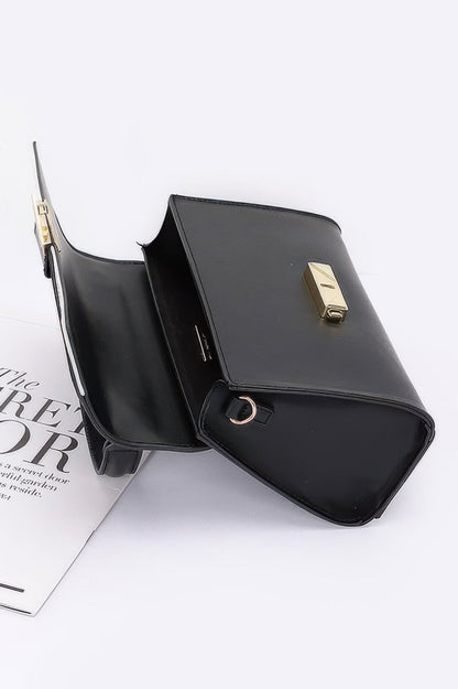 Faux Leather Two Tone Flap Bag