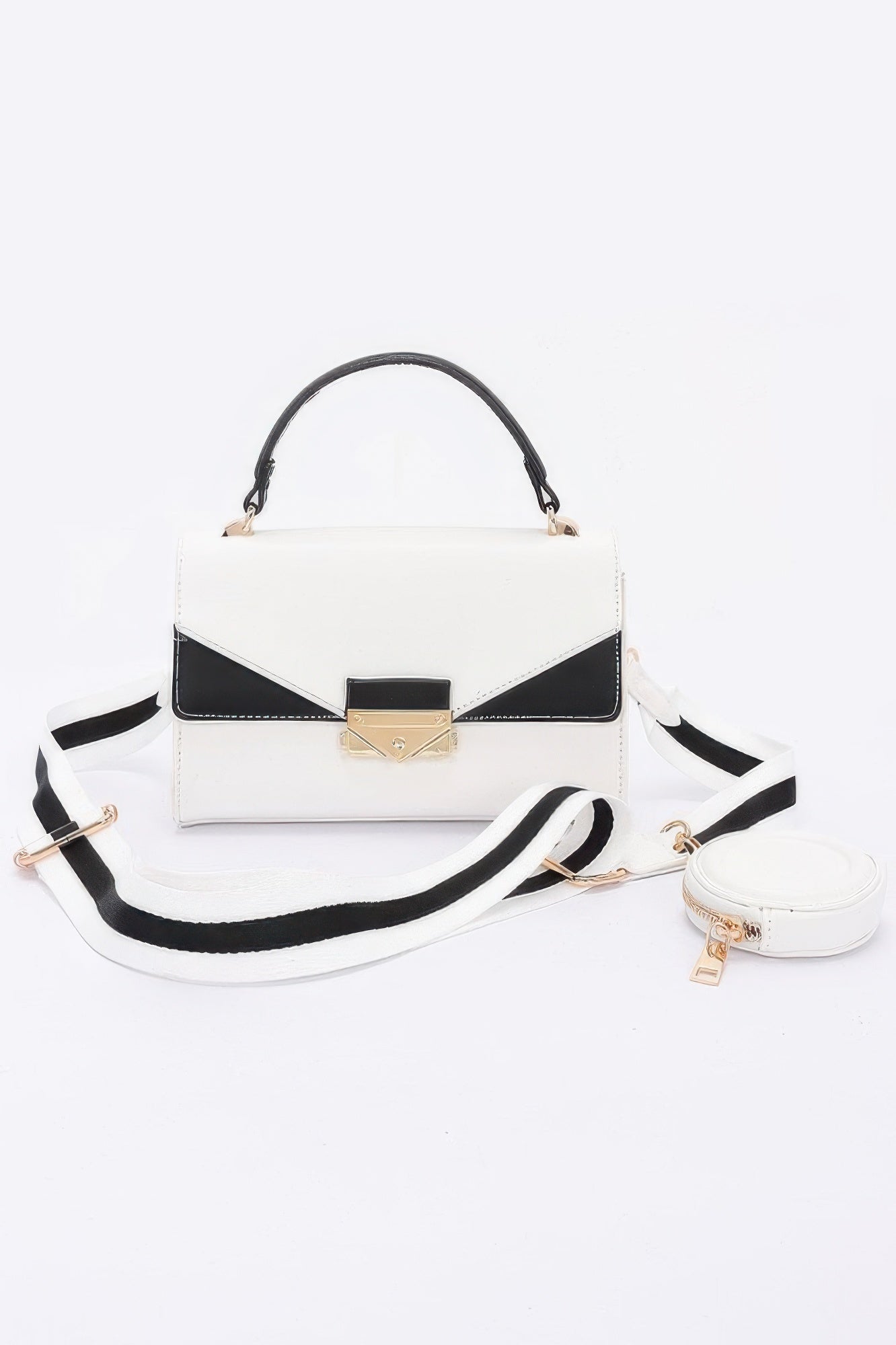 Faux Leather Two Tone Flap Bag