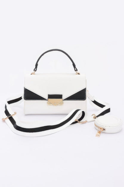 Faux Leather Two Tone Flap Bag