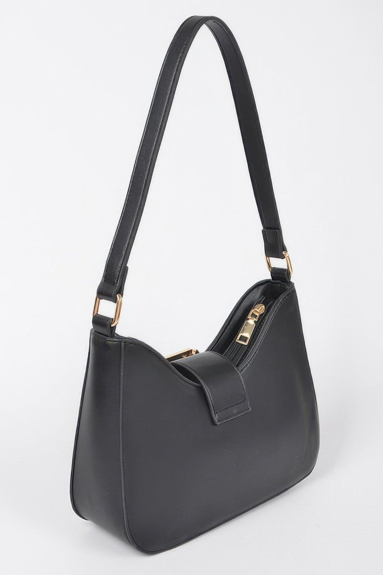 Faux Leather Studded Metal Buckle Shoulder Bag