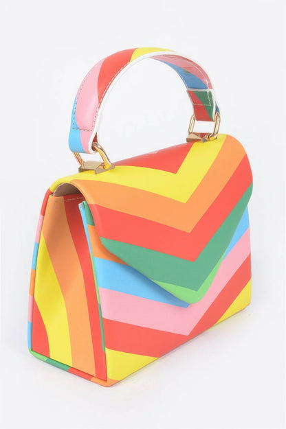 Rainbow Print Top Handle Clutch