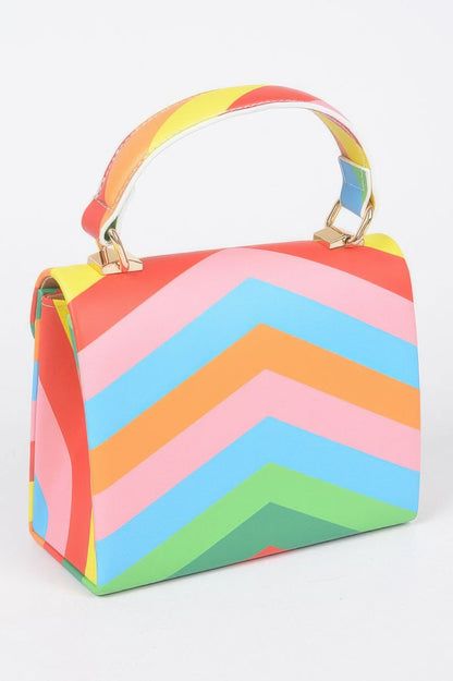Rainbow Print Top Handle Clutch