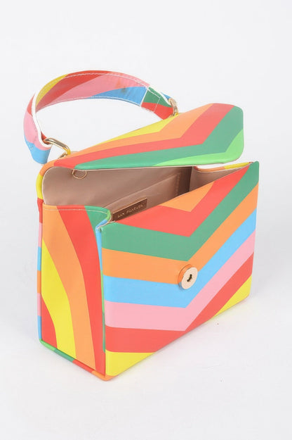 Rainbow Print Top Handle Clutch