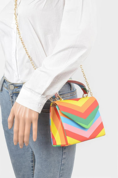 Rainbow Print Top Handle Clutch