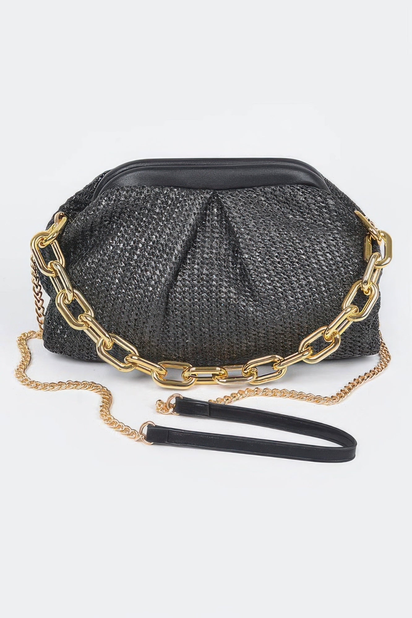 Faux Straw Frame Bag W/link Chain