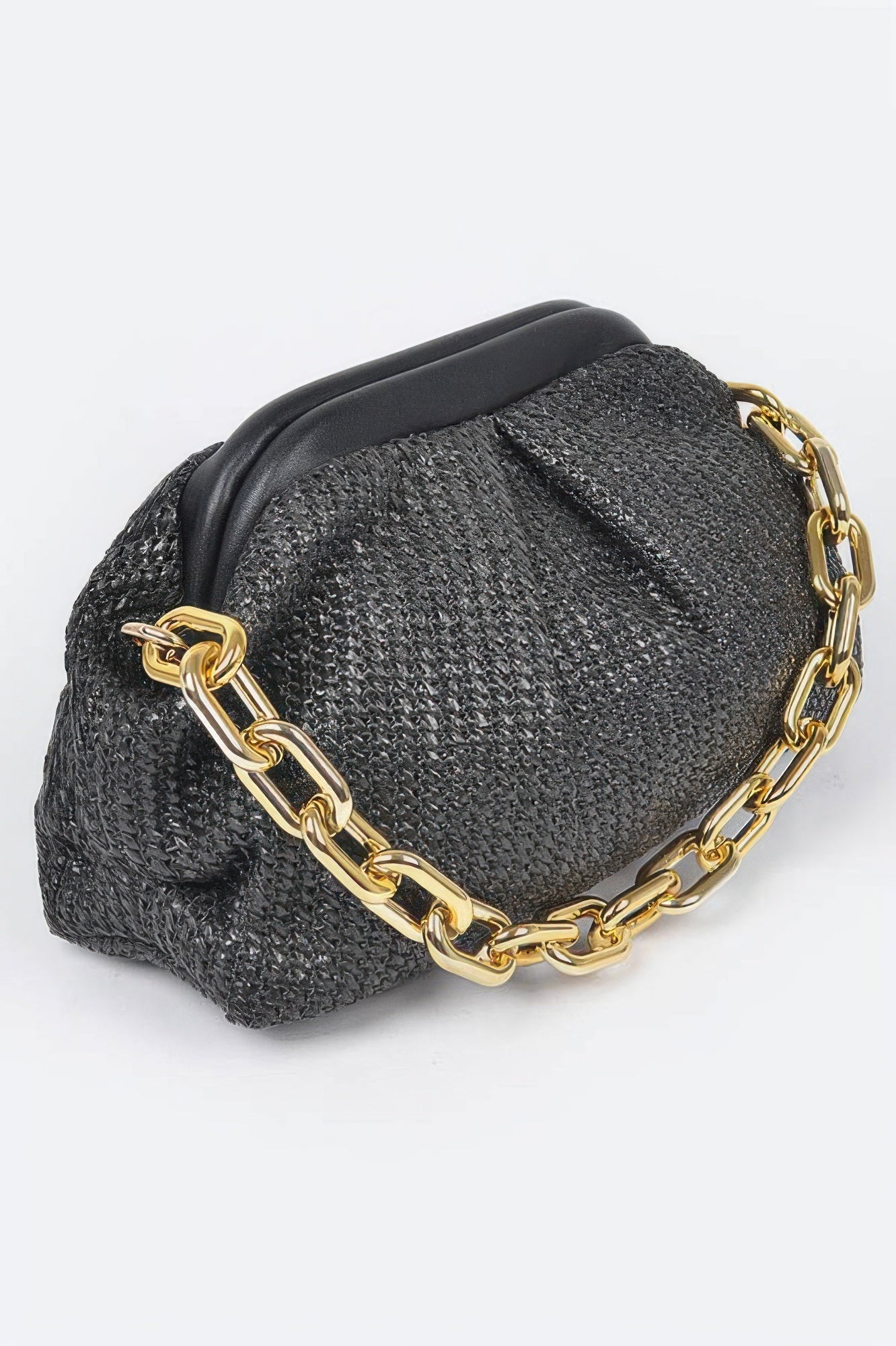 Faux Straw Frame Bag W/link Chain