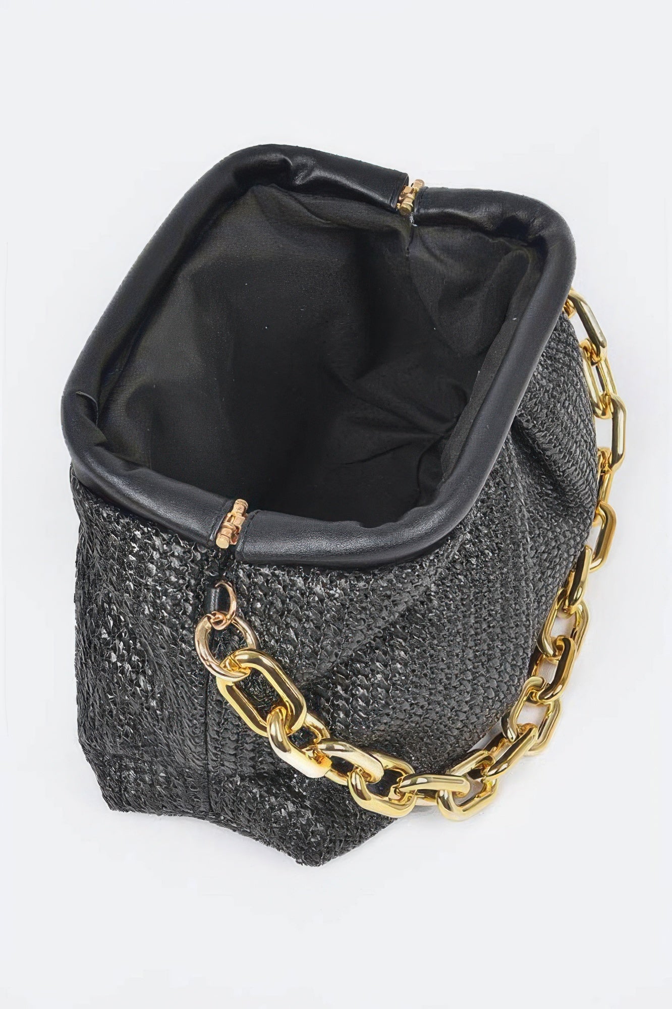 Faux Straw Frame Bag W/link Chain