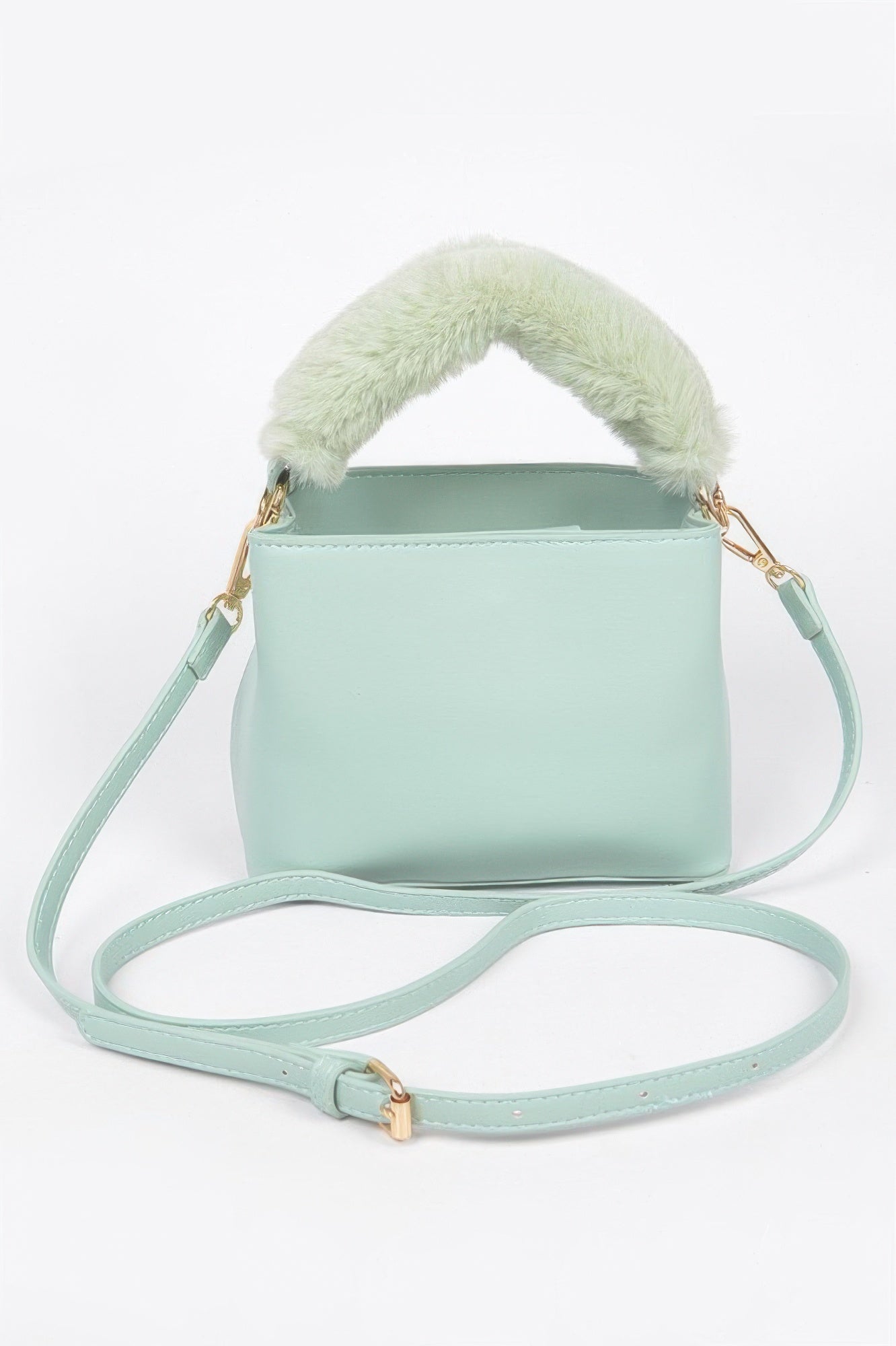 Faux Leather Fur Handle Bag