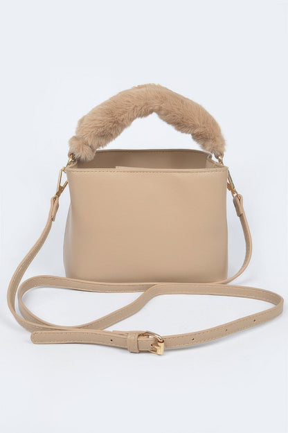 Faux Leather Fur Handle Bag